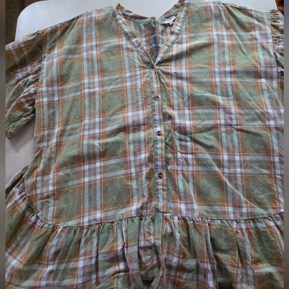 NWOT Easel MISSES SZ 2X Multicolor Plaid SHORT SLEEVE PLAID Shirt
